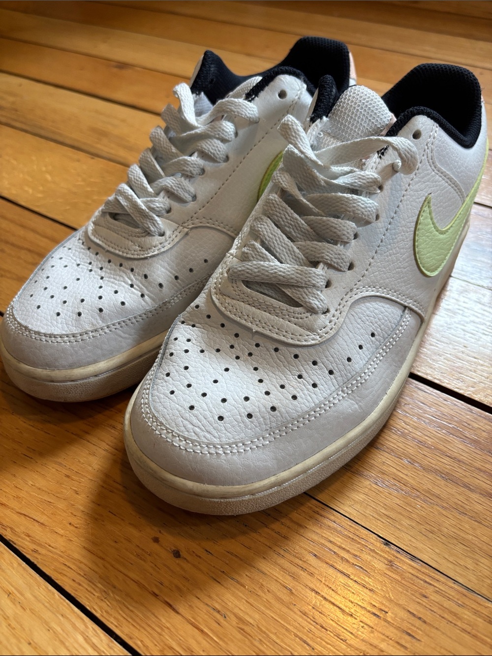 Nike White Sneakers with Light Green Swoosh